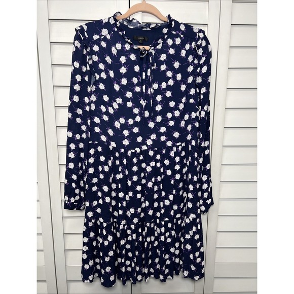J. Crew Floral Long Sleeve Tiered Ruffle Dress Size Medium In Scattered Peony - Picture 3 of 13